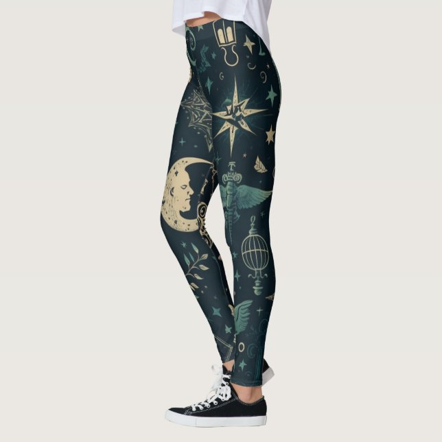 Leggings Create Your Own Teal & Gold Pagan Symbols Black (Izquierda)