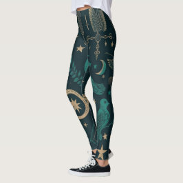 Leggings Create Your Own Teal & Gold Ritual Symbols Black