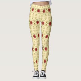 Leggings Crema Con Flor De Borgoña