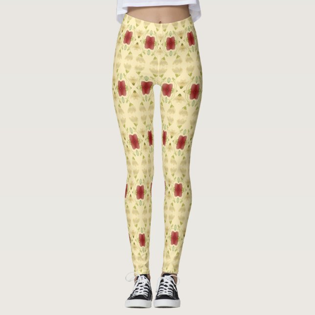Leggings Crema Con Flor De Borgoña (Anverso)