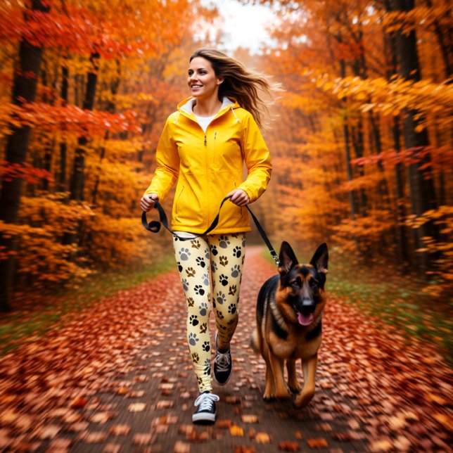 Leggings Crema elegante de garras mascota de perro (Elegant Cream and Brown Dog Paw Print Leggings)