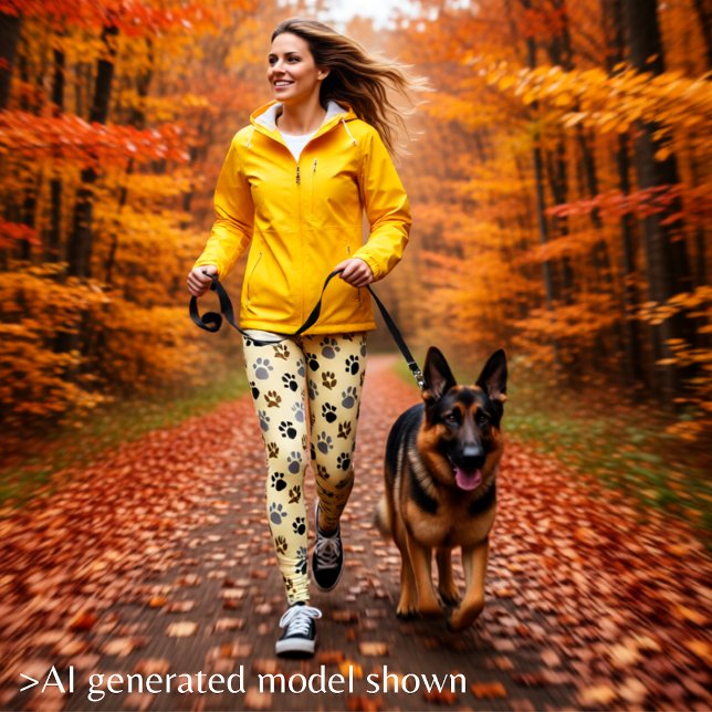 Leggings Crema elegante para patas de perro (Elegant Cream and Brown Dog Paw Print Leggings)