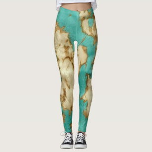 Leggings Crema marrón turquesa Piel de vaca animal occident