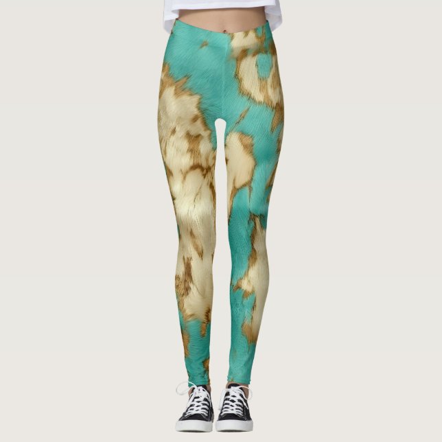 Leggings Crema marrón turquesa Piel de vaca animal occident (Anverso)