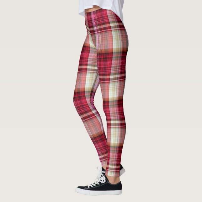 Leggings Crema rosada de la frambuesa y tela escocesa de (Izquierda)