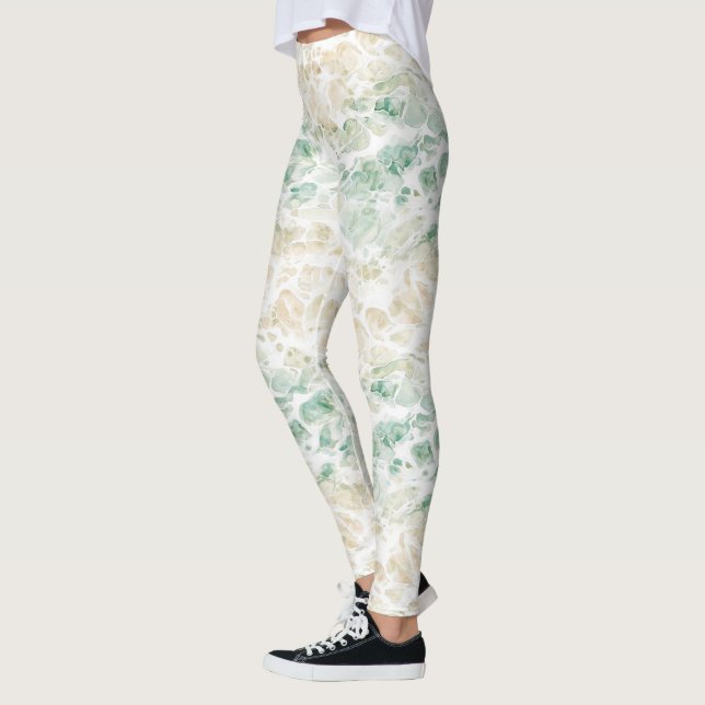 Leggings Crema Verde Océano Abstracto (Izquierda)