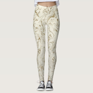 Leggings Crema y Purpurina dorada Marble Swirl Glamour mode