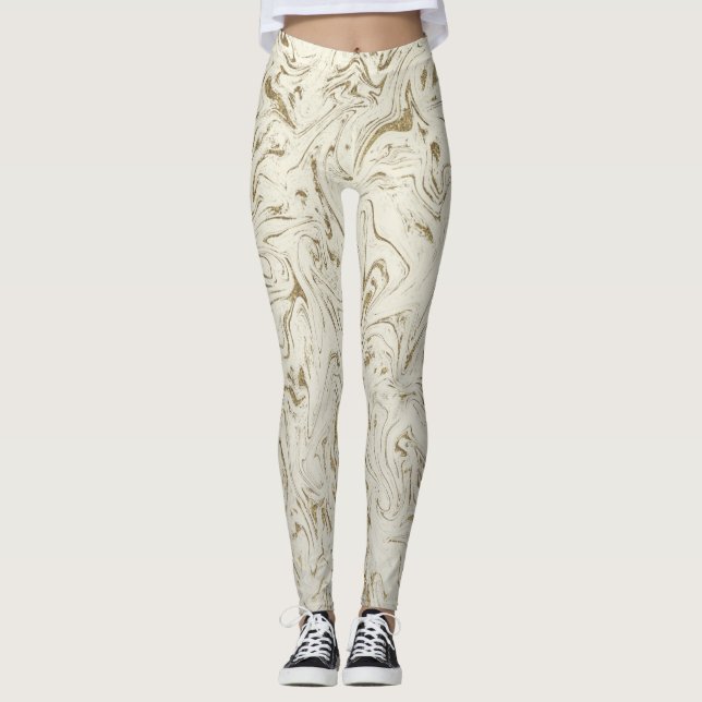 Leggings Crema y Purpurina dorada Marble Swirl Glamour mode (Anverso)