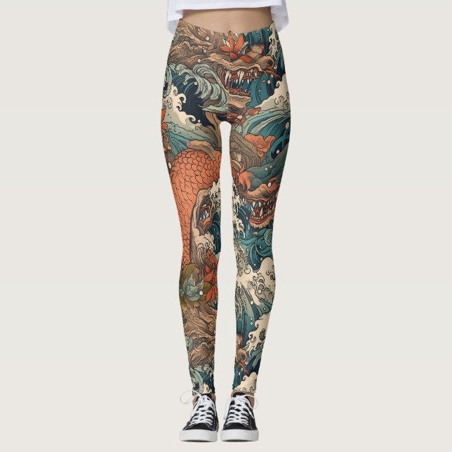Leggings Criaturas del arte del tatuaje japonés (Anverso)