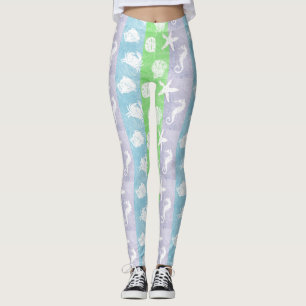 Leggings Criaturas Marinas Náuticas Pastel Tema de Playa