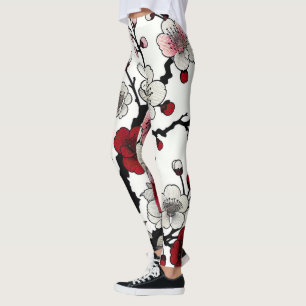 Leggings Crimson Blossom Elegance - Flora de inspiración ja