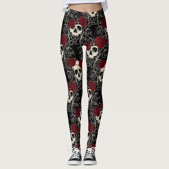 Leggings Crimson Skull Bloom (Anverso)