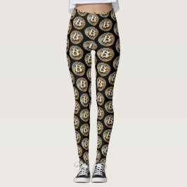 Leggings Criptodivisa digital de efectivo de Bitcoin dorado