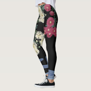 Leggings Crisantemo, agua corriente, floral japonesa zen