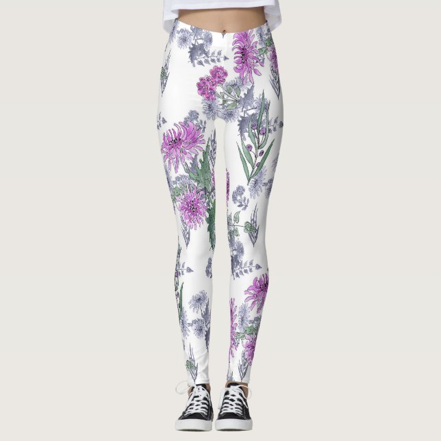 Leggings Crisantemo de lino, acuarela (Anverso)