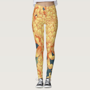 Leggings Crisantemo japonés: patrón floral amarillo.