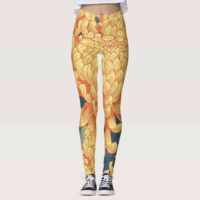 Leggings Crisantemo japonés: patrón floral amarillo. (Anverso)