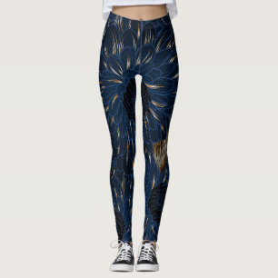 Leggings Crisantemos dibujados a mano, elegante patrón flor