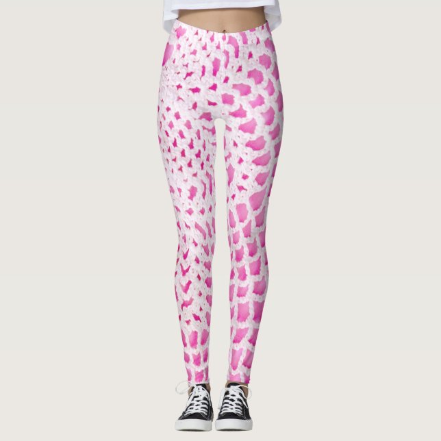 Leggings Crochet blanco sobre rosa (Anverso)