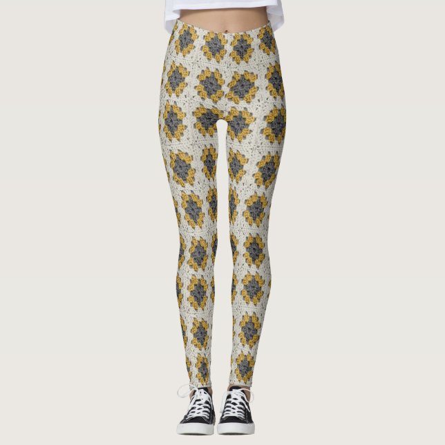 Leggings Crochet granny cuadrado amarillo y gris (Anverso)