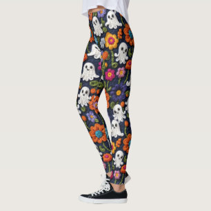 Leggings Crochet Look Halloween Fantasma y Flores salvajes