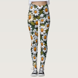 Leggings Crochet White Daisies Spring Wildflowers