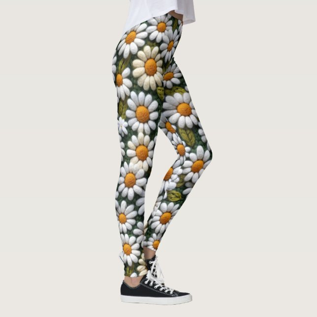Leggings Crochet White Daisies Spring Wildflowers (Derecha)