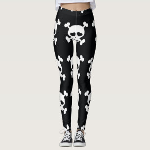 Leggings Crossbone cráneo: Patrón blanco-negro.