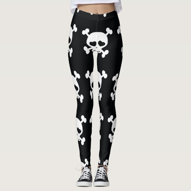 Leggings Crossbone cráneo: Patrón blanco-negro. (Anverso)