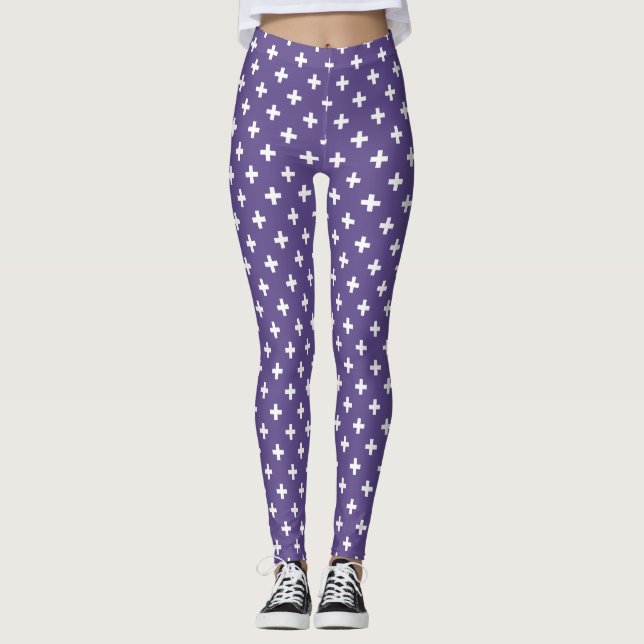 Leggings Cruces de polka blanca sobre ultravioleta (Anverso)