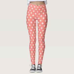 Leggings Cruces de polka blanco sobre melocotón