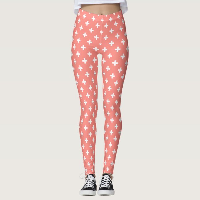 Leggings Cruces de polka blanco sobre melocotón (Anverso)