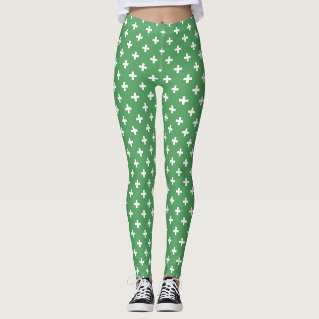 Leggings Cruces de polka blanco sobre verde (Anverso)