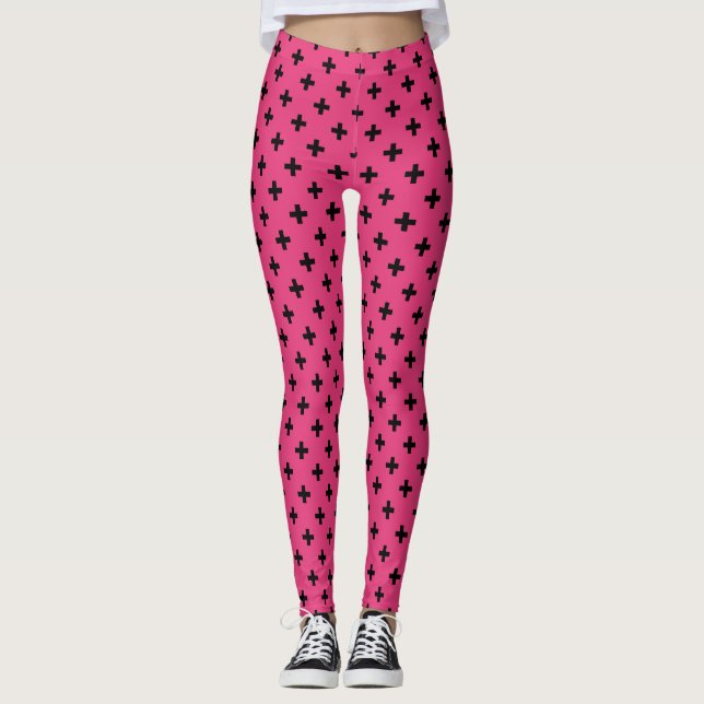 Leggings Cruces de polka negra en fucsia (Anverso)