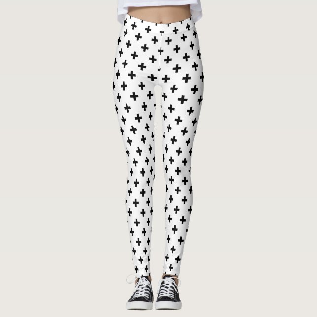 Leggings Cruces de polka negra sobre blanco (Anverso)