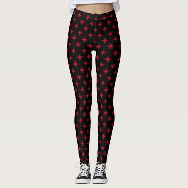 Leggings Cruces rojas de lunares sobre negro (Anverso)