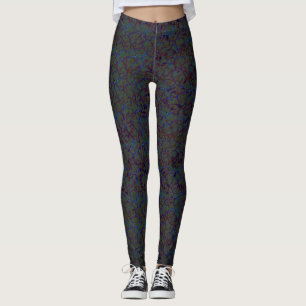 Leggings Crujido verde y agitado con trazos azules llamativ