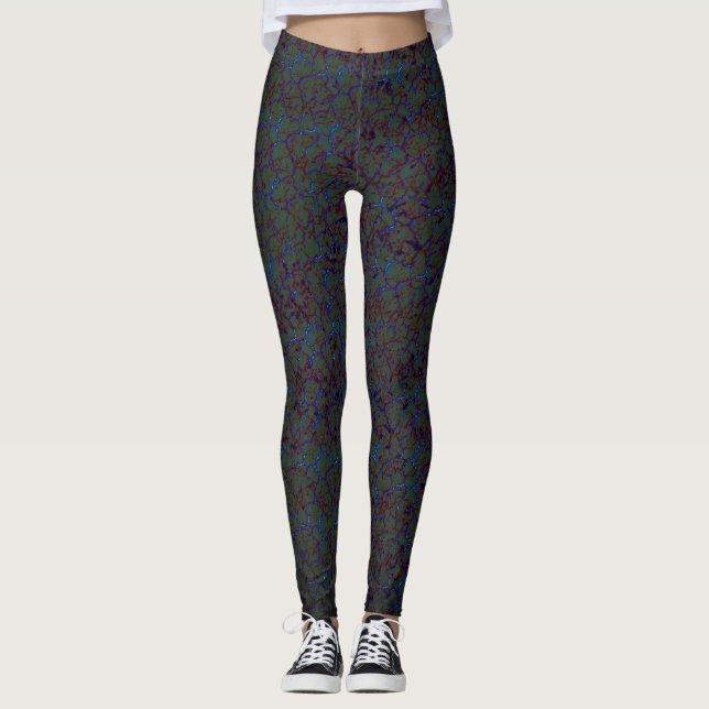 Leggings Crujido verde y agitado con trazos azules llamativ (Anverso)