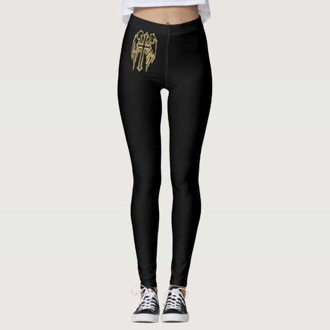 Leggings Cruz católica de oro con alas (Anverso)