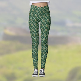 Leggings Cruz celta y trébol irlandés verde con aspecto vin