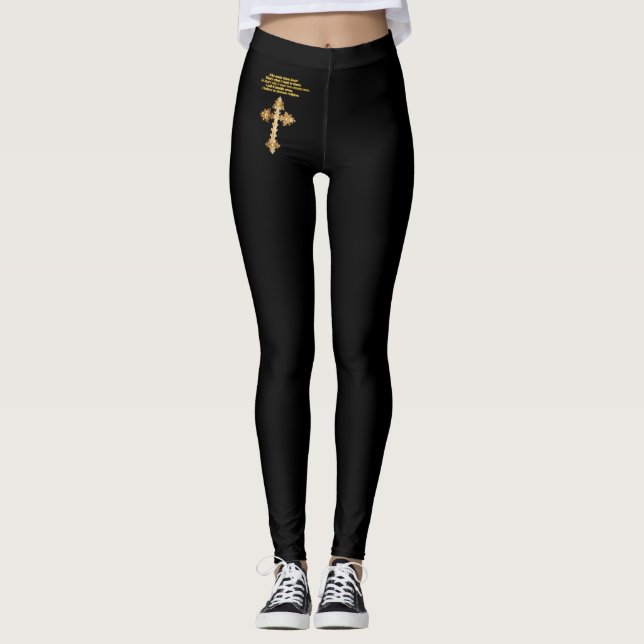 Leggings Cruz cristiana de la diversión del oro con el (Anverso)