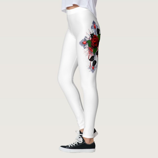 Leggings Cruz de Plata con una Rosa Roja (Izquierda)