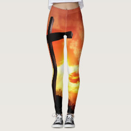 Leggings Cruz religiosa de Pascua al atardecer