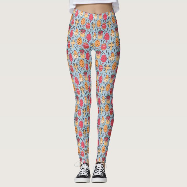 Leggings Cruz religiosa de Pascua dibuja arte (Anverso)