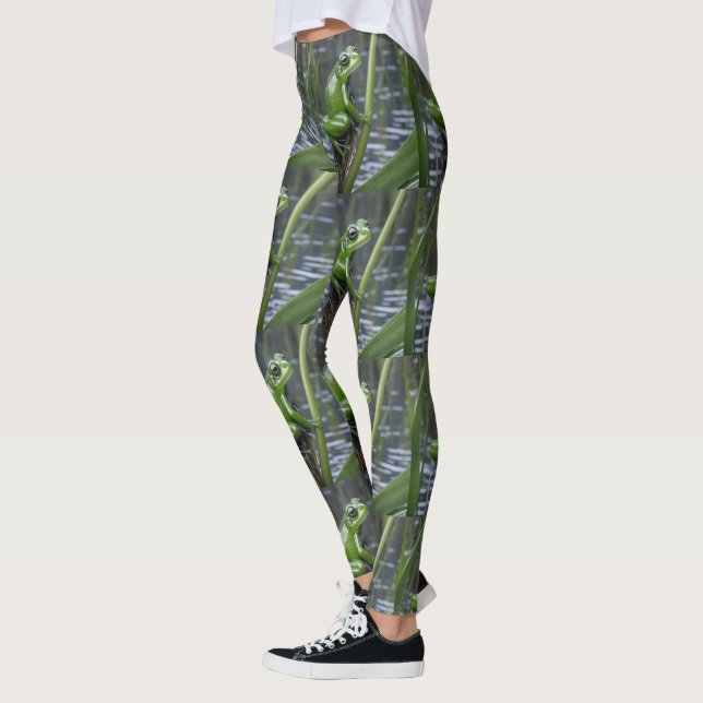 Leggings "Crystal Clarity: Rana de vidrio verde sobre cañas (Izquierda)