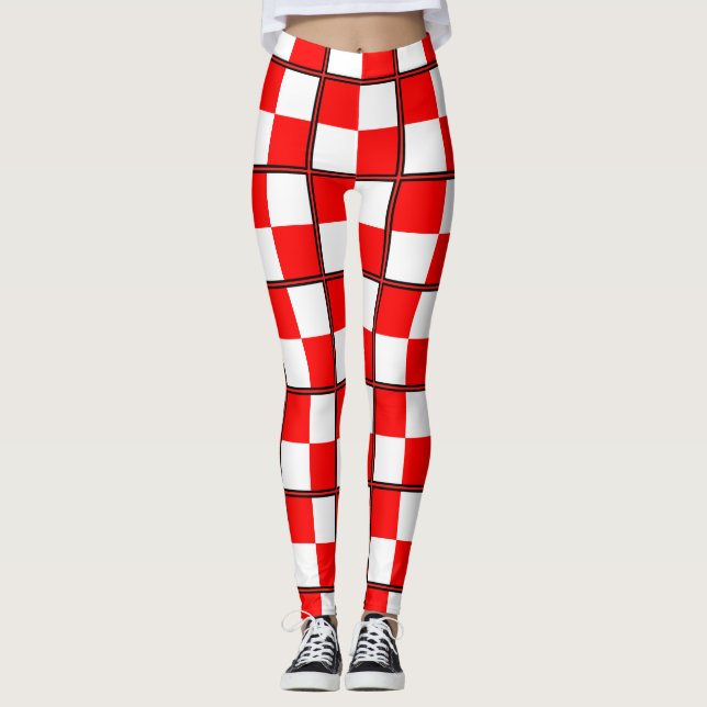Leggings Cuadrado uniforme de color rojo blanco (Anverso)