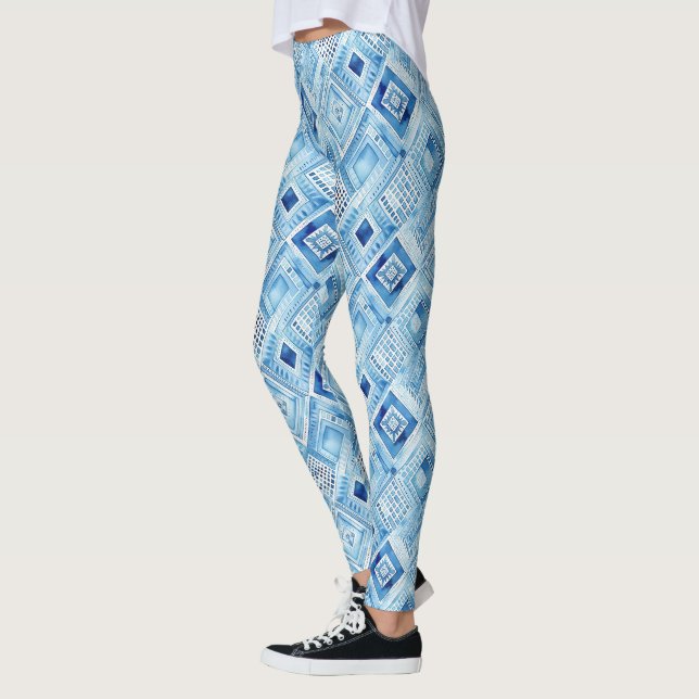 Leggings Cuadrados azules del Boho tribal (Izquierda)