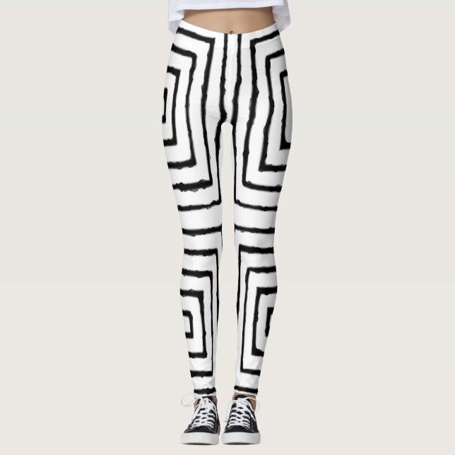 Leggings Cuadrados blancos y negros tela de barro africana (Anverso)