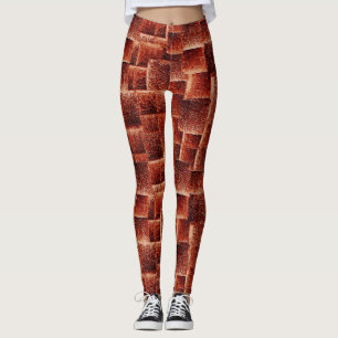 Leggings Cuadrados con textura de pared de color rojo oscur