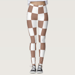 Leggings Cuadrados de ajedrez mocha marrón blanco geométric